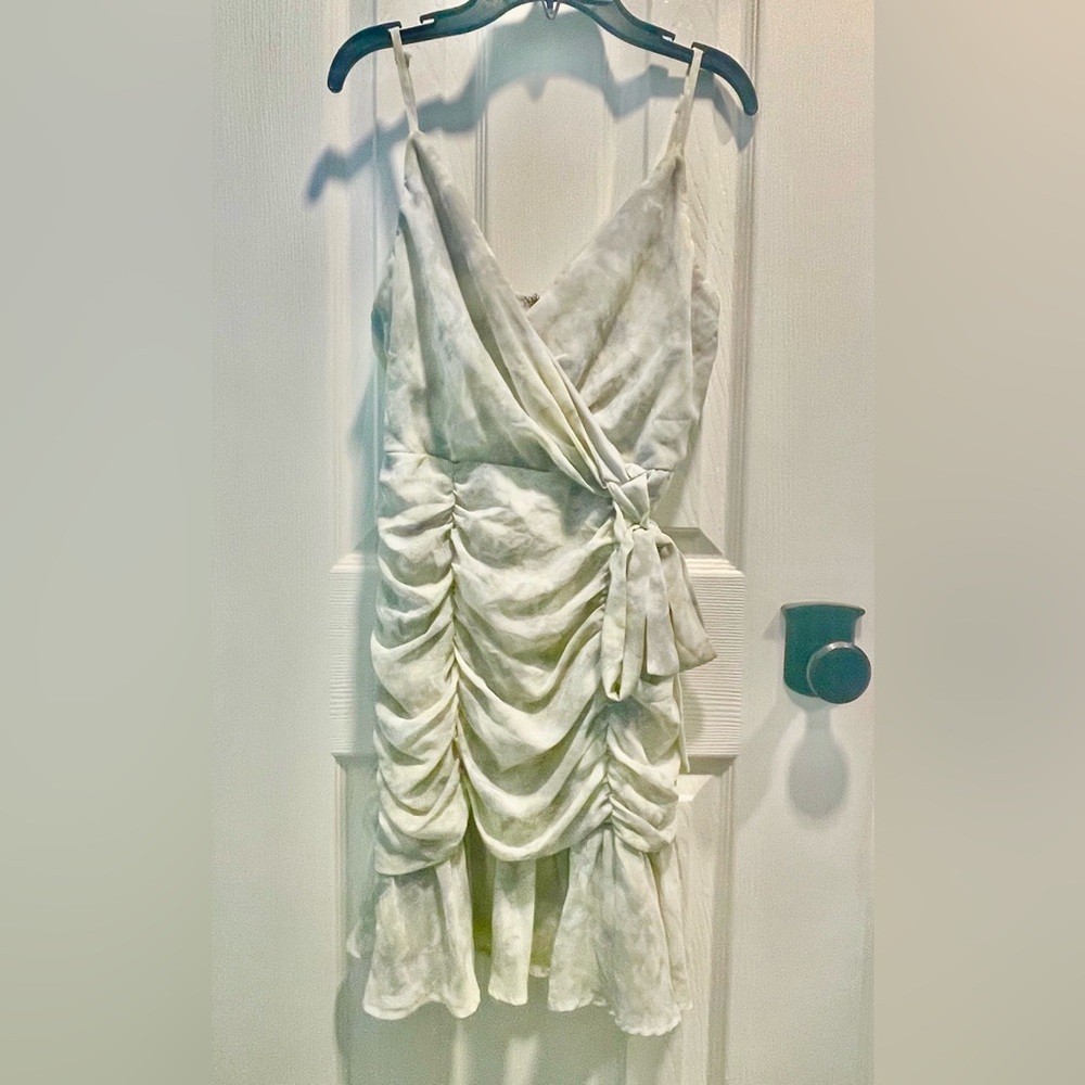 Cute Ruched Wrap-Style Women’s Dress in Light Sage